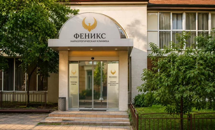 Вход в наркологическую клинику «Феникс» в Коммунаре